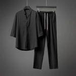 Meeste &Uuml;likond Vabaaja R&otilde;ivastus L&otilde;tv Puuvillane Linane Keskmise Varrukaga S&auml;rgid Pikad P&uuml;ksid Komplekt Kaheosaline Meeste R&otilde;ivad Suvi Kevad Klassikaline S&auml;rk L must