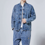 Hanfu Kost&uuml;&uuml;m Hiina Stiilis Meeste Kauboi Komplektid Meeste Trend Kevad S&uuml;gis Vaba Versioon Pikkade Varrukatega Tangi &Uuml;likond Denim Jakk+Teksad M sinine