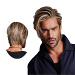 HAIRJOY Meeste Pruun Segatud L&uuml;hike Kihiline S&uuml;nteetiline Juustega Parukas Meeste Cosplay Anime Halloweeni Parukas 10inches beige