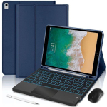 Coque Clavier pour iPad Air 3 10,5 / iPad Pro 10,5 - Cuir PU Bleu Marine avec Clavier R&eacute;tro&eacute;clair&eacute; + Souris + Stylet