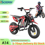 iScooter A14 27KM/H Laste elektriline mootorratas 14-tollise rehiga 500W mootor 36V/5.2Ah aku Kahekordne amortisaator Bluetoothiga Elektrilised jalgrattad A14 Red 27KM/H punane