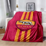 AS Roma huntem&auml;rk logoga bordoopunane kuldse vertikaalse triibuga tr&uuml;kitud pehme flanellist pleed soe diivani voodi dekoratsioonikate jalgpallif&auml;nnidele 80cm x 120cm orange