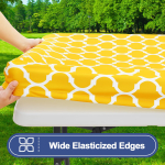 Veekindel Rektangulaarne Lauakate | Elastne &Uuml;mberm&otilde;&otilde;duga Laudlina 6 jalga | V&auml;lilaudlina Pol&uuml;ester 76x183cm 30x70 inch kollane