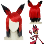Alastor Hazbin Cosplay Kost&uuml;&uuml;m Hotelli Raadio Deemon Cosplay Punane Jakk S&auml;rk P&uuml;ksid Kindad Lips &Uuml;likond Halloween T&auml;ielik XL red
