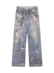 RogueWave Uued 3D Kettmustriga L&otilde;dvad teksap&uuml;ksid Meestele ja Naistele Vabaaja L&otilde;dvad Sirged Denim P&uuml;ksid High Street Laiad Y2K Teksad S sinine