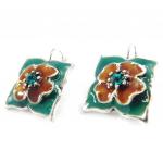Les Tr&eacute;sors De Lily [F6021] - Dormeuses Cr&eacute;ateur 'Bouquet Fleury' Turquoise Marron t&uuml;rkiissinine