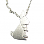 7bis [P5820] - Collier artisanal 'Origami' (lapin) argent&eacute; - 19x15 mm h&otilde;be