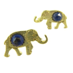 7bis [Q1561] - Boucles artisanales 'Elephant' bleu dor&eacute; - 16x9 mm sinine