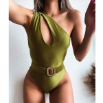 Naiste k&otilde;rge v&ouml;&ouml;kohaga ujumistrikoo Seksikas &uuml;hes t&uuml;kis naiste ujumistrikoo, &uuml;he &otilde;laga ujumistrikoo ujumine S roheline