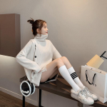 Massiivne kilpkaelusega silmkoeline naiste kampsun, k&uuml;ljelt l&otilde;hestatud avar sviiter, naiste 2022. aasta kevad One Size roheline