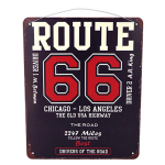 Les Tr&eacute;sors De Lily [A1196] - Retro metallist tahvel  Route 66  punane must vintage - 25x20 cm must