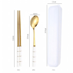 3 tk kaasaskantavate s&ouml;&ouml;giriistade komplekt koos karbiga roostevabast terasest lusikakahvliga s&ouml;&ouml;gipulgad ja keraamiline k&auml;epide 3pcs-white gold