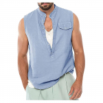 (Qunide) Meeste puuvillane linane Camisole kaelarihm avar varrukateta vest varrukateta n&ouml;&ouml;biga vaba T-s&auml;rk Top Fitness dressipluus S