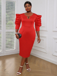 AOMEI Red Sheath Ruffle peokleidid naistele Bodycon Pencil Midi Elegant, ilusad pulma s&uuml;nnip&auml;evaks pidulikuks s&uuml;ndmuseks Suures suuruses hommikumantlid S punane