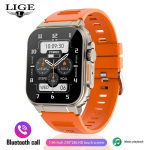 LIGE salvestusfunktsioon SIRI sihverplaadiga nutikell 600 MAH suur aku TWS Music 100+ spordikell True Blood Oxygen meeste nutikell silicone strap kuld/oranž