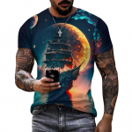 Suvised meeste T-s&auml;rgid Vabaaja vaba T-s&auml;rk Purjepaat Piraatlaev 3D-tr&uuml;kiga O kaelaga l&uuml;hikeste varrukatega T-s&auml;rk Homme Oversized S