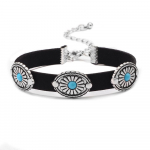 Moodne retro kaelakett t&uuml;rkiissinine korea sametest kaelakee jokeri t&uuml;druku stiilis populaarses reguleeritavas kaelarihmas