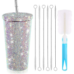 Naastud Bling Diamond Tumbler Glitter veepudel kaanega Termiline &otilde;lekumm Rhinestone trummel 1 tk tassiharjaga 6 tk &otilde;leharja