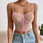 Naiste suvine lilleline pits Seksikas Camisole Mood &otilde;huke Bodycon Lihtsad Sukkadega topid Peor&otilde;ivad T&auml;navar&otilde;ivad Retro v&otilde;rkkangas S roosa