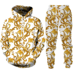 Baroque Court Style kapuuts/&uuml;likond Meeste Luksuslik Kuldlillega 3D Prinditud kampsun ja p&uuml;ksid Mood Unisex t&auml;navar&otilde;ivad r&otilde;ivad M beige