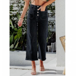 Naiste vintage sirged teksap&uuml;ksid, n&ouml;&ouml;bid k&otilde;rge v&ouml;&ouml;kohaga laia s&auml;&auml;rega teksad pahkluuni ulatuvad p&uuml;ksid p&uuml;ksid naistele vabad p&uuml;ksid S must