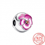 Ehtne 925 plaadiga roosa Pansy lillemailiga amulett Murano sobib moek&auml;ev&otilde;ru S925 h&otilde;bedane v&otilde;lu, DIY t&uuml;druku ehte kingitus