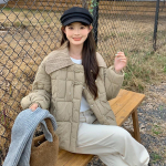 Talvine uus pandlaga kootud nukukrae naiste l&uuml;hike soe puuvillane mantel lahtine jakk M valge