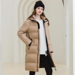 Naiste talvine pikad allapoole puuvillase polsterdatud jope &uuml;le p&otilde;lve, avara polsterdatud soe mantel S khaki