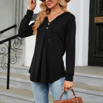 &Uuml;hev&auml;rviline dressipluus naiste V-kaelusega n&ouml;&ouml;pidega kapuutsiga avar pikkade varrukatega topp S must