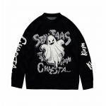 Gooti stiilis Harajuku kummitusprinteriga silmkoelised kampsunid, naiste trikotaažiga sviitrid, soojad paksud retro ostukeskuse gooti topid s&uuml;gistalv M must