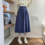 Vintage k&otilde;rge v&ouml;&ouml;kohaga plisseeritud seelik naistele Korea mood Preppy Style Line pikk seelik Naiste s&uuml;gistalvised vabaajar&otilde;ivad S sinine
