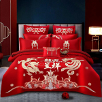 Puuvillane neljaosaline pulmakomplekt puhas puuvillane paksendatud harjatud mitmeosaline komplekt Hiina pulmade rasket&ouml;&ouml;stuse tikandite pulmakomplekt 1.5m bed sheet 4PCS