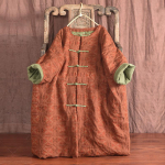 Johnature naiste prinditud lillelised talvepargid O-kaelusega pikkade varrukatega n&ouml;&ouml;biga Vintage mantlid Linased lahtised naiste soojad pargid One Size oranž