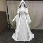 Naiste pikkade varrukatega kapuutsiga seelik, p&otilde;randa pikkune Cosplay kleit XXXXXL valge