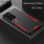 Luksuslik alumiiniumist matt metallpaneeliga &uuml;mbris Samsung Galaxy S24 S23 S22 Ultra S21 Plus S20 FE A55 A54 A53 jaoks, &otilde;huke silikoonist telefonikate For Samsung S24 Ultra punane