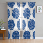 Sinise-halli lilleline hortensia tekstuuriga t&uuml;llkardinad elutuppa Kodukaunistuse aknakardin K&ouml;&ouml;k l&auml;bipaistev voile kardin 135W x 114H(cm)