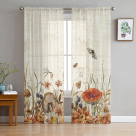 Shiitake Seened Lilled Kiilid Magamistuba L&auml;bipaistvad &Otilde;hukesed Kardinad P&uuml;hade Kaunistus Akna Voile T&uuml;llkardin 135W x 114H(cm)
