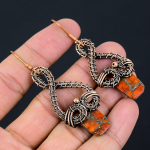 Natural Sea Sediment Jasper Gemstone Copper Wire Wrap Gift Earring 2.5 b8h72