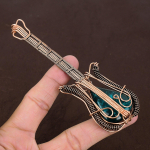 Natural Blue Baltic Amber Gemstone Copper Wire Wrap Guitar Pendant 4.53 y2s87