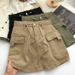 Vintage a Line seelik Moodne naiste Y2K Crop Patchwork k&otilde;rge v&ouml;&ouml;kohaga Seksikas preppy stiilis miniseelik T&auml;navar&otilde;ivad XXL khaki