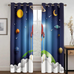 Laste Multikad Kosmoseruum Kardinad Galaktika Rakett Beebipoisi Magamistupp Lapsed Astronaut Planeet T&auml;htedega Kunstitr&uuml;kiga M&auml;ngutuba W65xH165(CM)x2PCS-Rod pocket