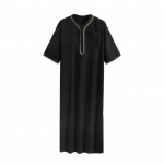Suvine meeste r&uuml;&uuml; Retro V kaela n&ouml;&ouml;biga rinnatasku l&uuml;hikesed varrukad Pehme hingav lahtine Malaisia ​​L&auml;his-Ida Araabia Dubai Traditsiooniline Maxi R&uuml;&uuml; pikk Top M must