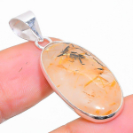 Natural Golden Rutile Gemstone Handmade 925 Sterling Silver Pendant 1.58 t0d50