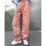 Vintage laia s&auml;&auml;rega teksad K&otilde;rge v&ouml;&ouml;kohaga sirged roosad teksad Naiste magusad ja v&uuml;rtsikad laia s&auml;&auml;rega teksad S roosa