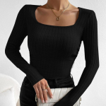 Naiste Slim-fit pikkade varrukatega top Kevad- ja s&uuml;gisene ruudukujuline kraega moodne T-s&auml;rk &uuml;hev&auml;rviline top XXL must