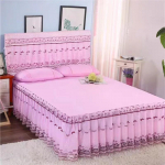 Lilla voodikate voodi seelik, stiilis pits, 1,8 meetrine voodikate, roosa printsessi stiilis libisemiskindel voodikate 2 padjap&uuml;&uuml;r, kolmeosaline komplekt 3 tk 150x200cm 3pcs