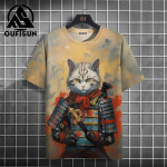 Suvine meeste T-s&auml;rk Jaapani samurai kassi printiga vabaaja O-kaelusega l&uuml;hikeste varrukatega 3d T-s&auml;rgid T&auml;nava lahedad topid Suured meeste riided 5XL