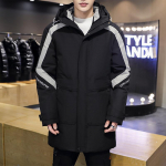 Meeste talvine Korea versioon keskmise ja pika pikkusega alla t&auml;idetud noorte vabaaja kapuutsiga paksenenud puuvillane jakk XL must