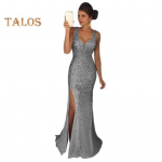 Naiste &otilde;htukleit V kaelusega v&otilde;rgust lapiline litriga varrukateta l&otilde;hestatud &auml;&auml;risega merineitsi kujuga &otilde;huke ballipidu pidulik pruudi kleit S h&otilde;be