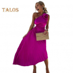 Naiste &otilde;htukleit &uuml;he &otilde;laga, plisseeritud lillekujundusega &otilde;&otilde;nsad seljataga varrukateta ebaregulaarse &auml;&auml;risega kokteilipeokleit pulmakleit Midi S lillakaspunane v&auml;rv